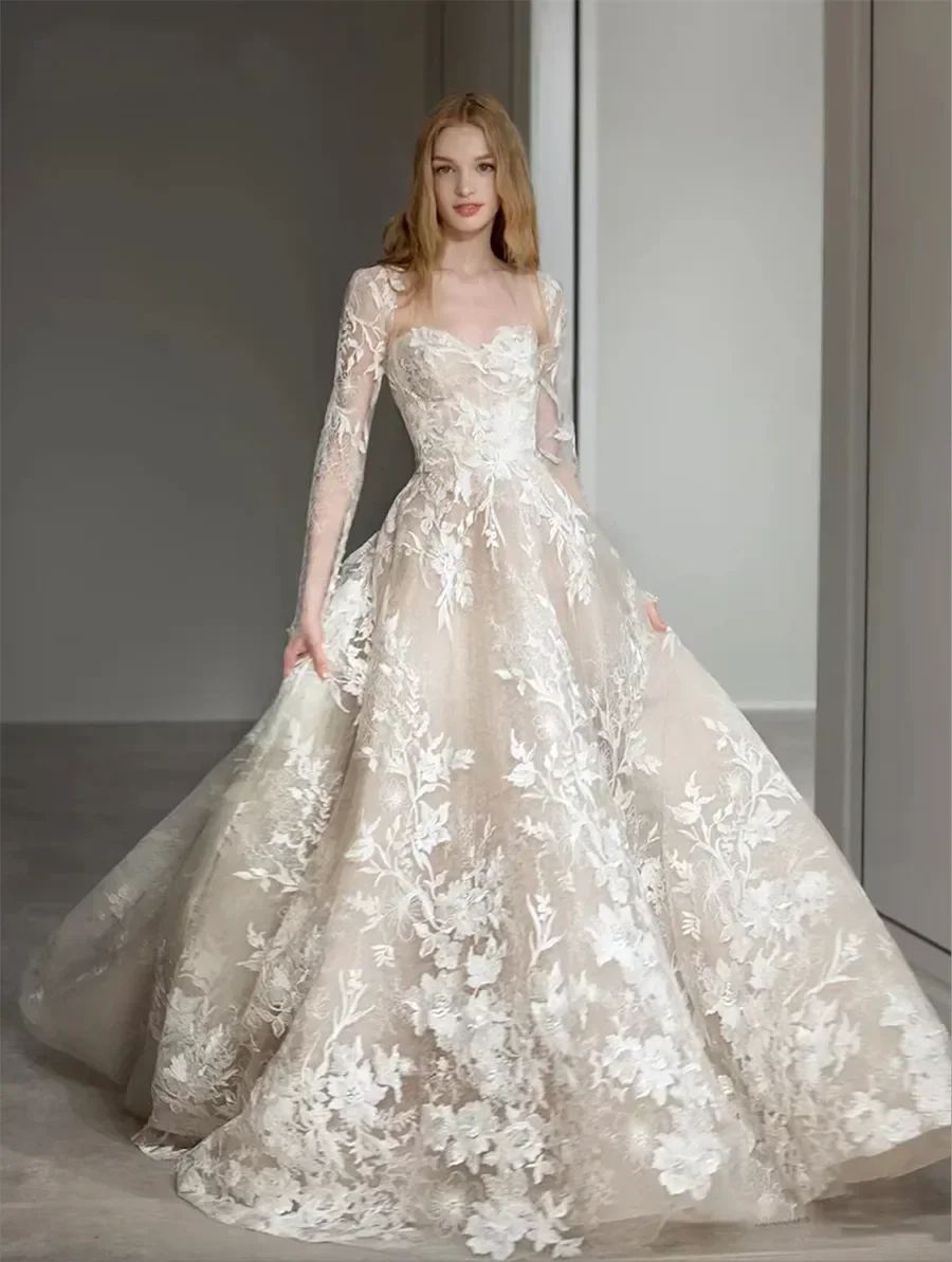 A-Line Bridal Gown with Detachable Lace Jacket