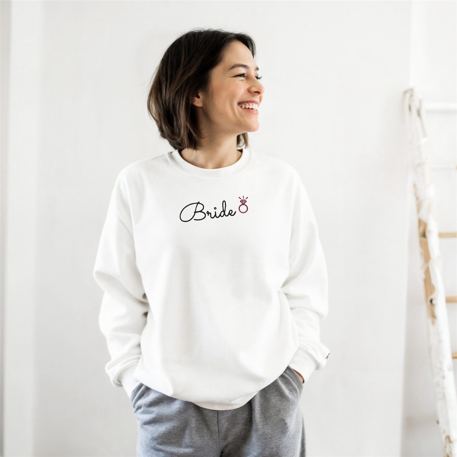 Embroidered Bride Neckline Sweatshirt with Ring